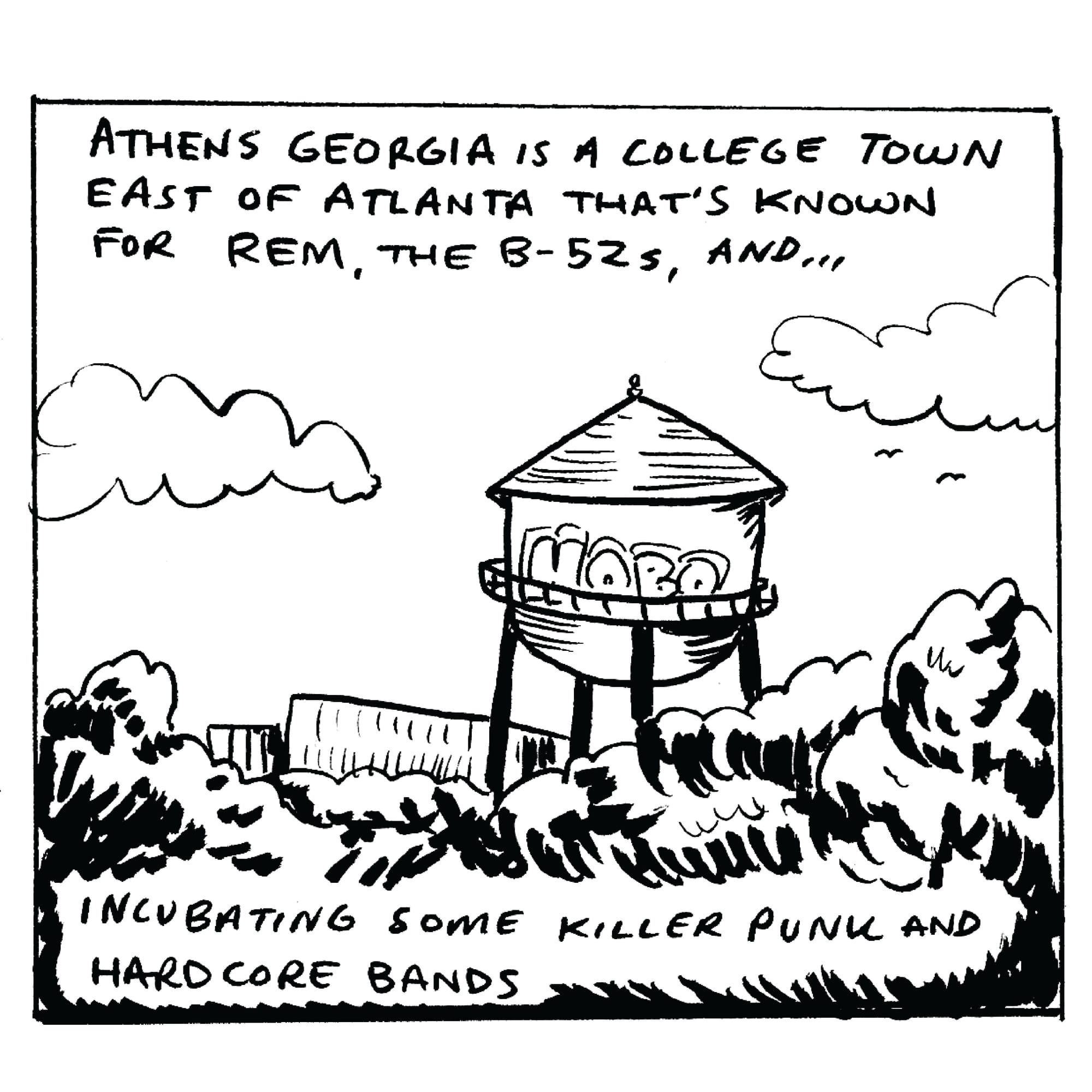 Athens is college town east of Atlanta that’s known for spawning R.E.M. and the B-52s. This town has been an incubator for DIY spaces and great punk and hardcore outfits, both fleeting or long-lasting.