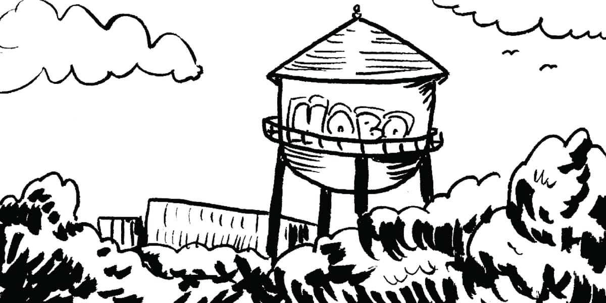 Athens, Georgia water tower and landscape, illustrated by Abby Kacen