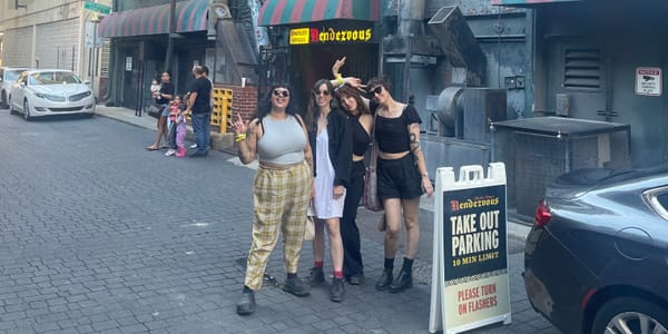 Eraser’s Sonam, Kat, Juliette, and Pier in front of Charlie Vergos’ Rendezvous in Memphis on September 26, 2026; photo by Evan Minsker
